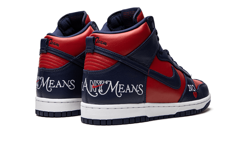NIKE MENS SB Dunk High "Supreme - By Any Means - Navy/Red" DN3741 600 from Stadium Goods