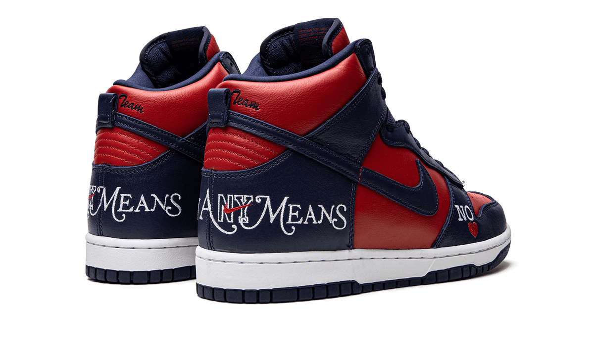 NIKE MENS SB Dunk High "Supreme - By Any Means - Navy/Red" DN3741 600 from Stadium Goods