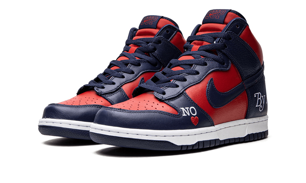 NIKE MENS SB Dunk High "Supreme - By Any Means - Navy/Red" DN3741 600 from Stadium Goods