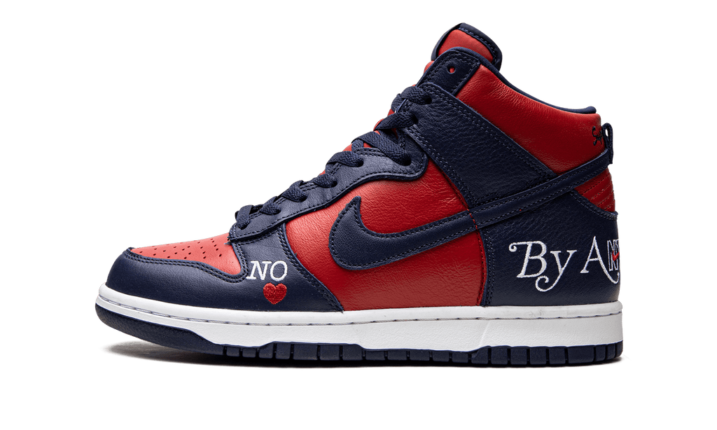 NIKE MENS SB Dunk High "Supreme - By Any Means - Navy/Red" DN3741 600 from Stadium Goods