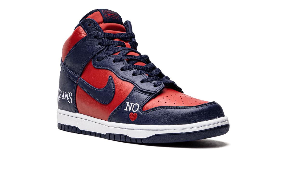 NIKE MENS SB Dunk High "Supreme - By Any Means - Navy/Red" DN3741 600 from Stadium Goods
